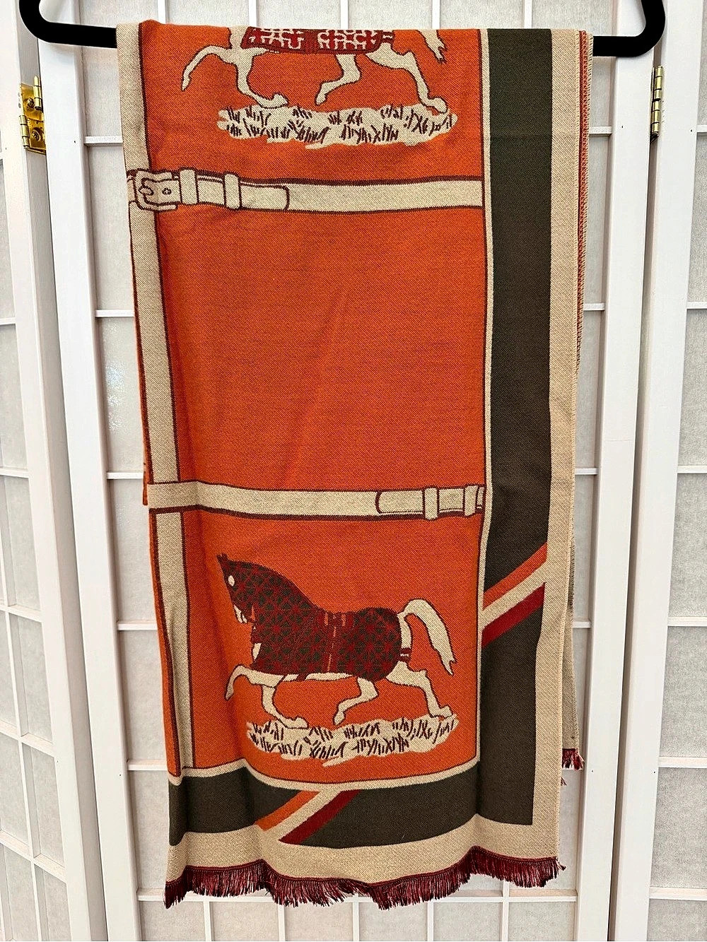 Cheval a la Couverture Blanket Scarf Orange & Brown